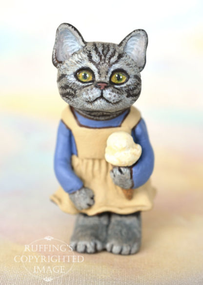 Jodie, miniature American Shorthair cat art doll, handmade original, one-of-a-kind kitten by artist Max Bailey