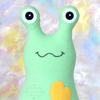Handmade Aqua Hug Me Slug Stuffed Animal Plush Art Toy, Daffodil Yellow Heart, 12 inch