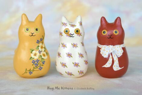 Mallory, Quinn, Nell original one-of-a-kind-cat art doll figurines by artist Elizabeth Ruffing