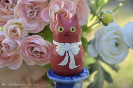 Nell, red cat with bow art doll figurine handmade by artist Elizabeth Ruffing