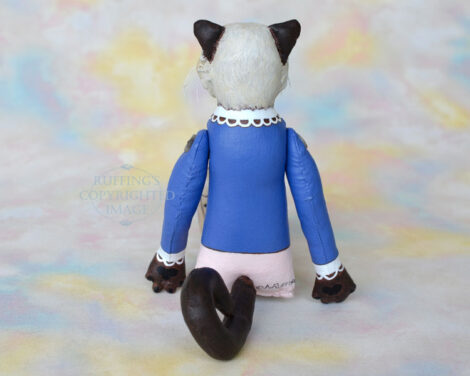 Back view of Himalayan cat art doll, with her tail helping her sit up