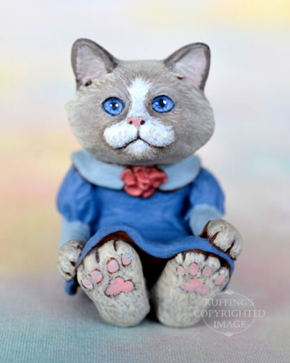 One-of-a-kind Miniature Cat Art Figurine, Original Bi-color Ragdoll Kitten by artist Anne Ruffing - Image 2